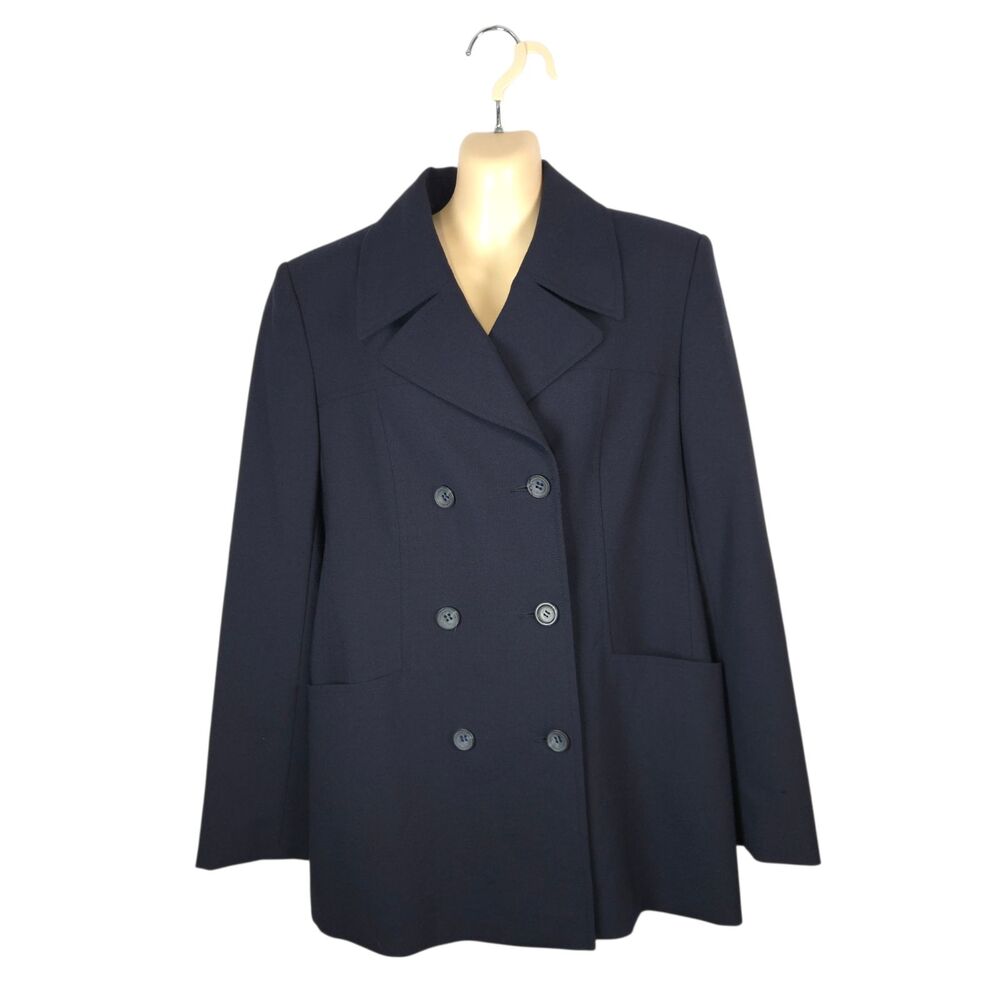 Misselleci Les Copains Vintage Double Breasted Navy Wool Blend Blazer Coat 42